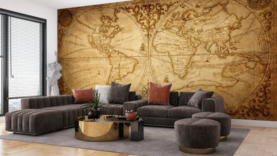 Old Geographical World Map Wallpaper, History, Voyage Mural, Oversized Custom Size Wall Art, Non-Woven, Non-Adhesive, Modern Wall Paper, Removable
