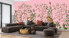 Tigers and Trees Wallpaper, Pink Background Mural, Oversized Custom Size Wall Art, Non-Woven, Non-Adhesive, Modern Wall Paper, Removable