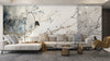 Blue Floral Wallpaper, White Background Mural, Oversized Custom Size Wall Art, Non-Woven, Non-Adhesive, Modern Wall Paper, Removable
