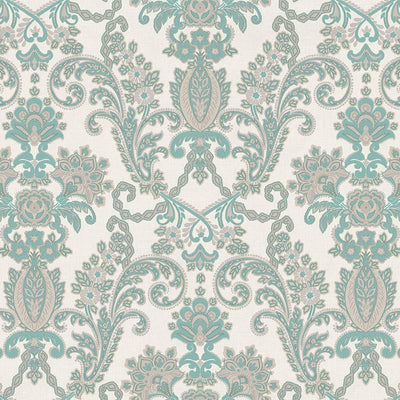 Luxury Deep Embossed Aqua Damask Wallpaper, Beach House Shiny 3D Blue Textured Wallcovering, 114 sq ft Roll, Coastal Turquoise Wallpaper - Walloro High End Wallcoverings & More