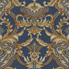 Luxury Deep Embossed Damask Wallpaper, Blue, Yellow, Home & Commercial Use Decorative Wallcovering, Washable, Sturdy - Walloro High End Wallcoverings & More