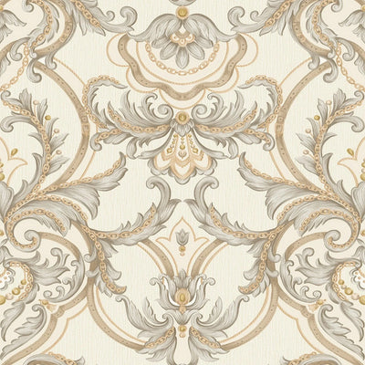 Luxury Deep Embossed Damask Wallpaper, Cream, Silver, Home & Commercial Use Decorative Wallcovering, Washable, Sturdy - Walloro High End Wallcoverings & More