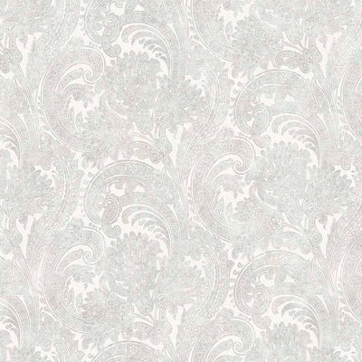 Luxury Paisley Wallpaper, Rich Textured Wallcovering, Traditional, Extra Large 114 sq ft Roll, Washable, Home Decor, White - Walloro High End Wallcoverings & More