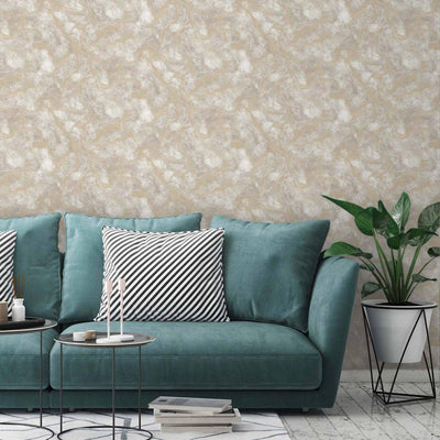 Marbled Wallpaper, Rich Textured Wallcovering, Large 114 sq ft Roll, Washable, Ivory Metallic Rusted Effect, Abstract Wallpaper, Distressed - Walloro High End Wallcoverings & More