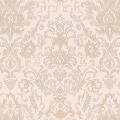 Modern Creamy Embossed Damask Wallpaper, Home Wall Decor, Aesthetic Wallpaper, Textured Wallcovering Non-Adhesive and Non-Peel and Stick - Walloro High End Wallcoverings & More