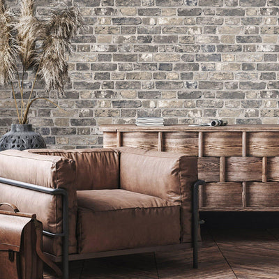 Modern Embossed Stone Brick Wallpaper, Black, Dark Neutral Home Wall Decor, Realistic 3D Textured Wallcovering, Wall Accent - Walloro High End Wallcoverings & More