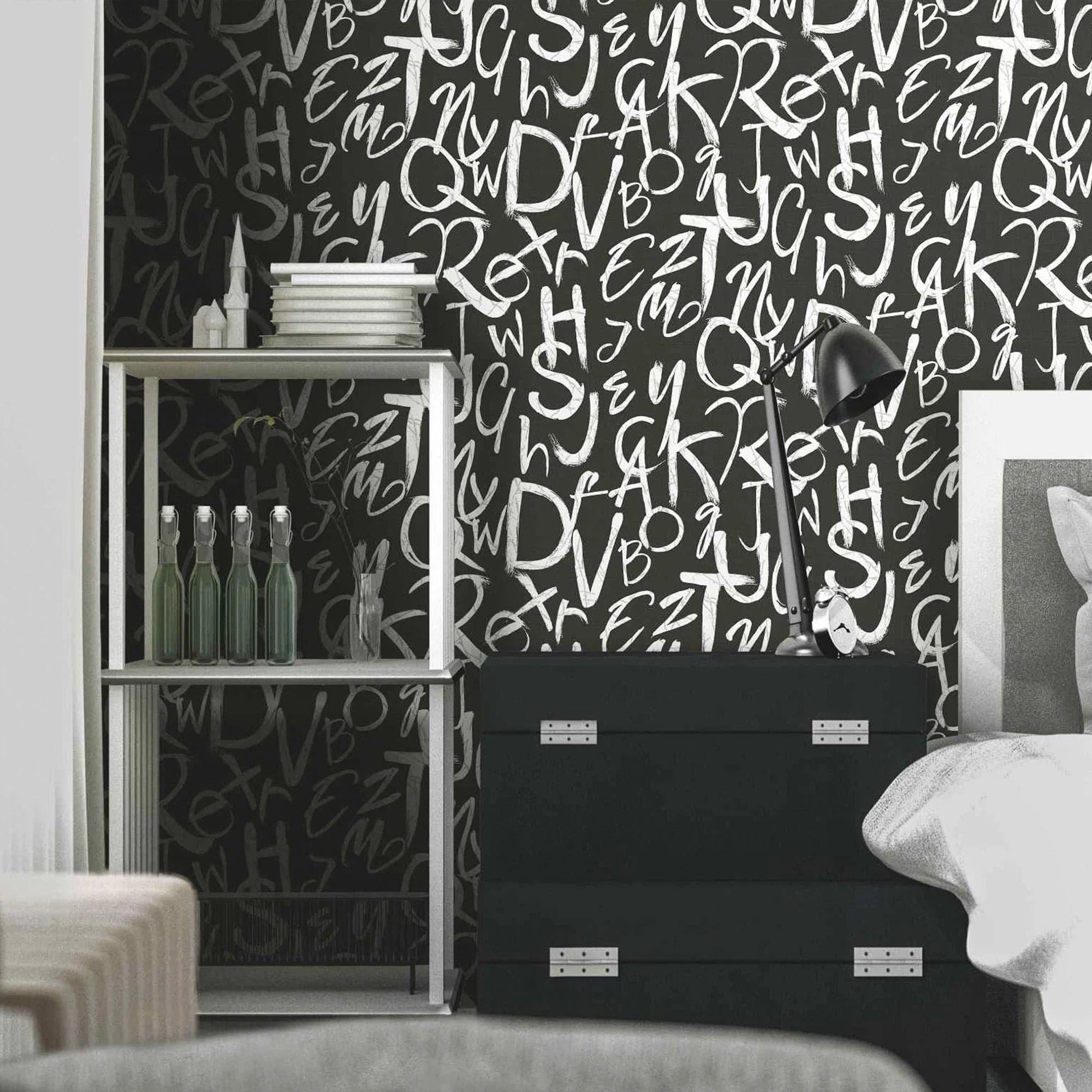 Wall Lettering Modern Modern Letters Wallpaper, Rich Textured Wallcovering, Traditional, Kid ...
