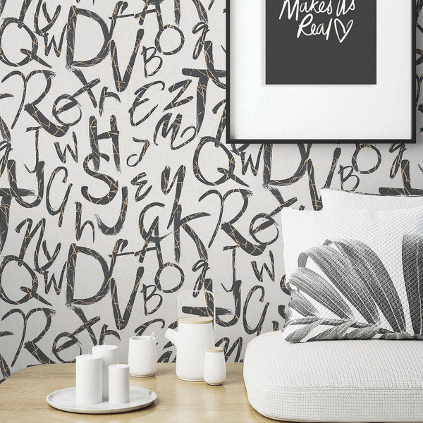 Wall Lettering Modern Modern Letters Wallpaper, Rich Textured Wallcovering, Traditional, Kids ...