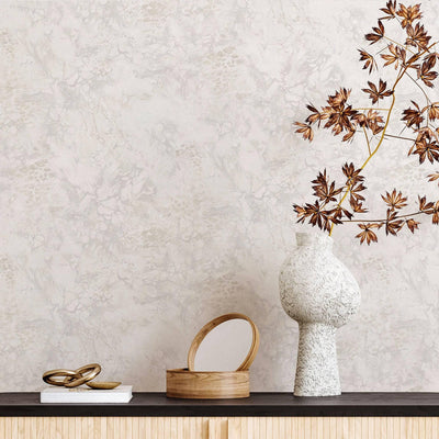 Modern Marble Embossed Silver Flower Wallpaper, Off White Home Wall Decor, Marbled Wallpaper, Textured Wallcovering Non-Adhesive, Non-Peel and Stick - Walloro High End Wallcoverings & More