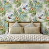 Multi-Color Birds Deep Embossed Wallpaper, White, Red, Blue Stylish 3D Textured Tropical Plants Wallcovering - Walloro High End Wallcoverings & More