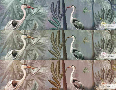 Nature Forest Wallpaper, Birds Palm Tree Wall Mural, Green Jungle Theme Large Wall Art, Non-Woven, Non-Adhesive, Removable, Exotic Wall Paper - Walloro High End Wallcoverings & More