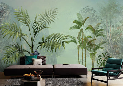 Palm Trees Nature Scene Tropical Wall Mural, Green Custom Size Wallpaper, Non-Woven, Non-Pasted, Washable, Oversized Large Wall Art, Removable (Copy) - Walloro High End Wallcoverings & More