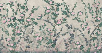 Peony Chinoiserie Blossom Wall Mural, Green Floral Bloom Wallpaper, Oversized Contemporary Custom Size Wall Art, Non-Woven, Non-Pasted, Removable - Walloro High End Wallcoverings & More
