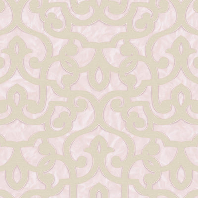 Pink Lace Trellis Wallpaper, Shiny Silver Gold Patterns Faded Colors Damask Design - Walloro High End Wallcoverings & More