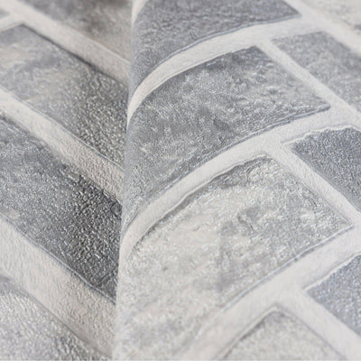 Realistic Embossed Brick Wallpaper, Gray Chevron Pattern Stone Wall Decor, Home Commercial Use Textured Wallcovering - Walloro High End Wallcoverings & More