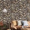 Realistic Embossed Oval Stone Wallpaper, Gray, Tan Farmhouse, Lodge Home Interior Design Wallcovering - Walloro High End Wallcoverings & More