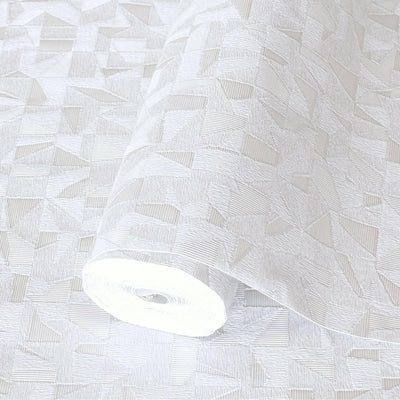 Shimmering Geometric Shapes Wallpaper, Cream Deep Embossed Asymmetrical Design Wallcovering - Walloro High End Wallcoverings & More