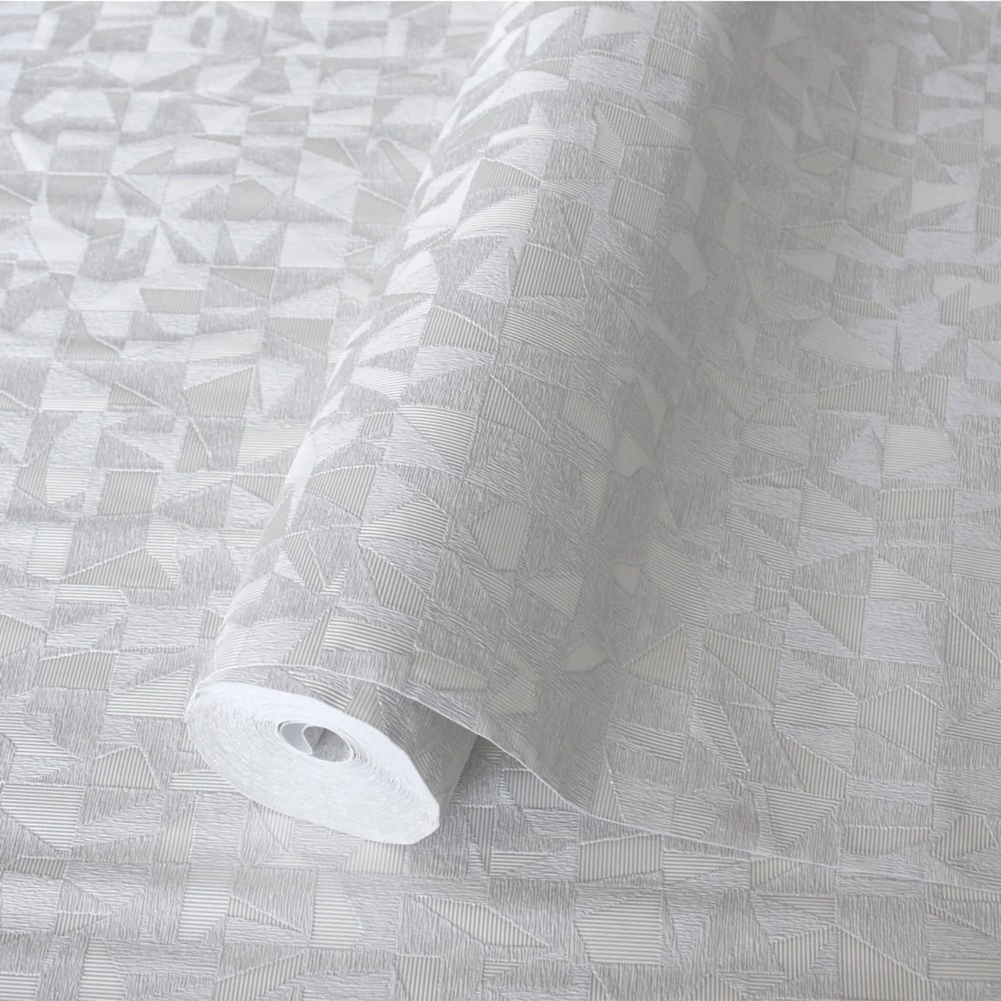 Shimmering Geometric Shapes Wallpaper, Light Gray Deep Embossed Asymme ...