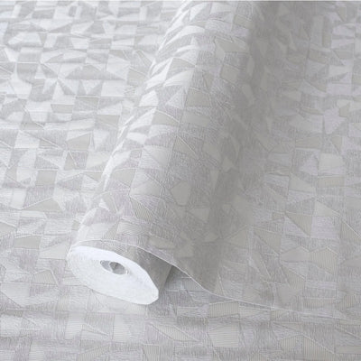 Shimmering Geometric Shapes Wallpaper, Light Gray Deep Embossed Asymmetrical Design Wallcovering - Walloro High End Wallcoverings & More