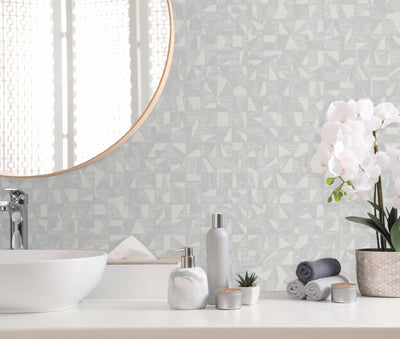 Shimmering Geometric Shapes Wallpaper, Light Gray Deep Embossed Asymmetrical Design Wallcovering - Walloro High End Wallcoverings & More