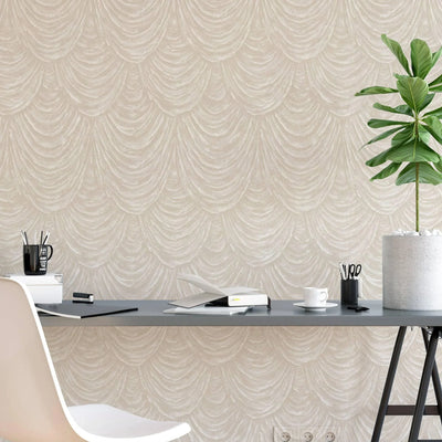 Stylish Beige Striped Embossed Wallpaper, Home Wall Decor, Aesthetic Wallpaper, Textured Wallcovering Non-Adhesive - 41.7”W X 393”H - Walloro High End Wallcoverings & More