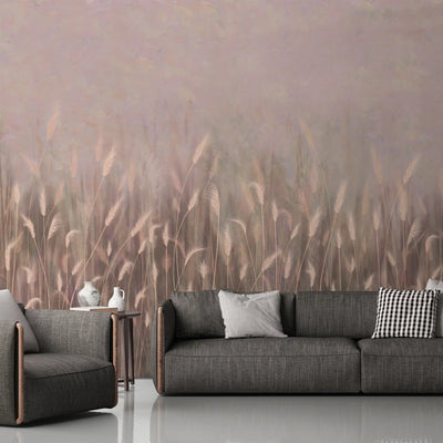Swaying Wheat Field Wall Mural, Light Purple Windy Wheat Wallpaper, Large Nature Custom Size Wall Covering, Non-Woven, Non-Pasted, Removable, Washable - Walloro High End Wallcoverings & More