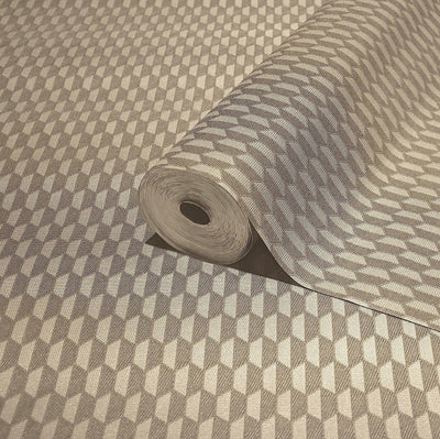 Tan Elegant Hexagon Embossed Wallpaper, Small Honeycomb Grid Pattern Textured wallcovering - Walloro High End Wallcoverings & More