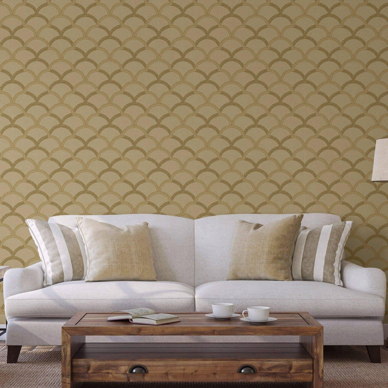 Tan Luxury Fish Scale Deep Embossed Wallpaper, 3D Textured Lace Patter ...