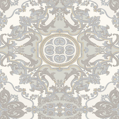Timeless Design 3D Embossed Damask Wallpaper, Silver, White Luxury Velvet Feeling Wallcovering, Large 114 sq ft Roll - Walloro High End Wallcoverings & More