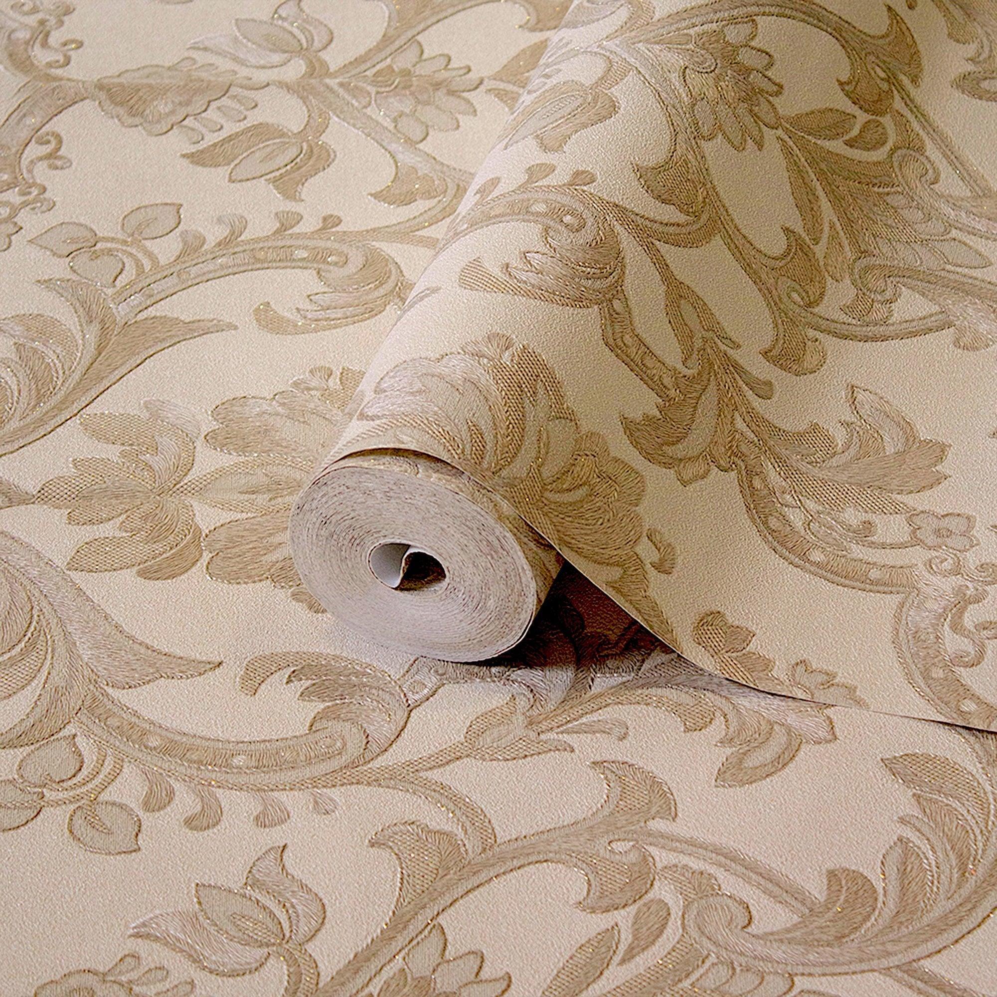 Debona 3D Abstract Crushed Velvet Wallpaper – Debona Gold Beige Cream Textured Vinyl (Roll 9051)