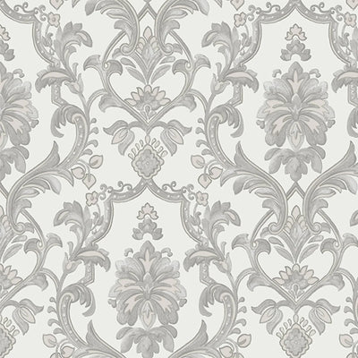 Timeless Ornate Embossed Wallpaper, Light Gray, Fabric Like, Rich 3D Textured Flocked Luxury Wallcovering Design, Non-Woven - Walloro High End Wallcoverings & More