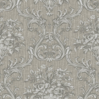 Timeless Velvet Feel Damask Embossed Wallpaper, Silver 3D Textured, Flocked, Washable, Luxury Wall Decoration - Walloro High End Wallcoverings & More