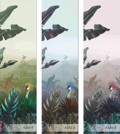 Tropical Theme Wall Mural, Light Green Nature Birds Palm Tree Leaves Wallpaper, Customized Wall Art, Large Store Shop Wall Paper, Jungle, Forest Theme - Walloro High End Wallcoverings & More