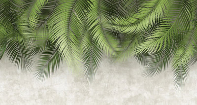 Tropical Tree Leaves Wallpaper, Above the Bed Wall Mural, Green Leaves Custom Size Wall Covering, Non-Woven, Non-Pasted, Washable, Removable - Walloro High End Wallcoverings & More