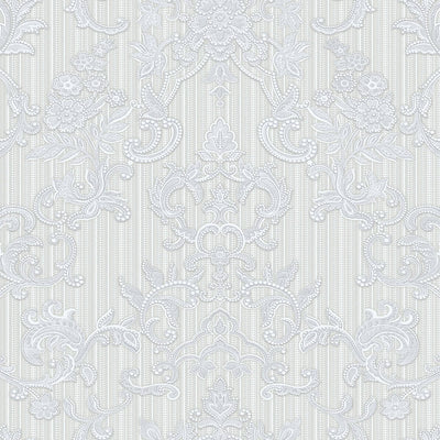 Victorian Damask Striped Wallpaper, White, Gray Rich Textured Embossed Wall Paper, Extra Wide 114 sq ft Roll, Modern Wall Covering, Sturdy, Washable - Walloro High End Wallcoverings & More