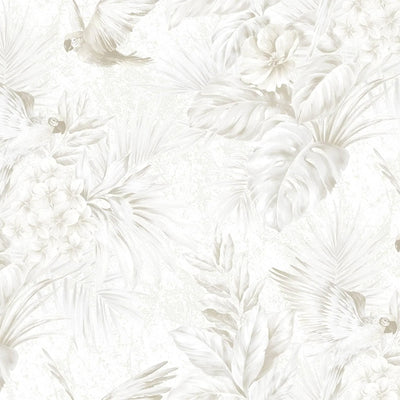 White Birds Deep Embossed Wallpaper, Stylish 3D Textured Tropical Plants Wallcovering - Walloro High End Wallcoverings & More