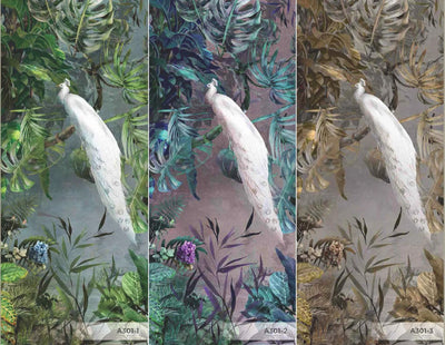 White Chinoiserie Peacock Floral Tropical Custom Wallpaper, Birds Wall Mural, Non-woven Non-Adhesive Wall Paper, Luxury, Large, Removable, Washable Wall Art - Walloro High End Wallcoverings & More