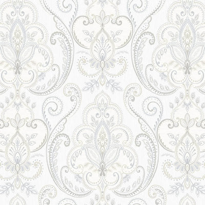 White Elegant Damask 3D Embossed Wallpaper, Textured Luxury Wallpaper - Walloro High End Wallcoverings & More