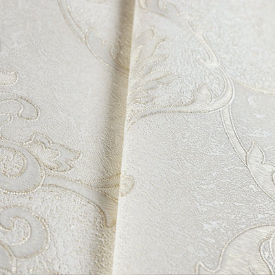 white Italian Damask Embossed Wallpaper, Sparkling Neutral Colors Luxury Wallcovering - Walloro High End Wallcoverings & More
