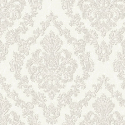 White Luxury Baroque Deep Embossed Wallpaper, Damask Ornate Patterns Sparkling Wallcovering - Walloro High End Wallcoverings & More
