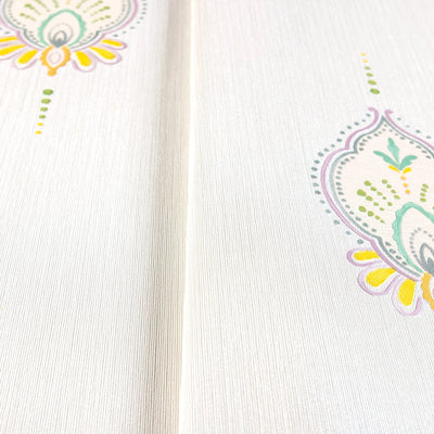 White Stylish Embossed Textured Wallpaper, Modern Vivd Multicolor Ikat Stripeed Wallcovering - Walloro High End Wallcoverings & More